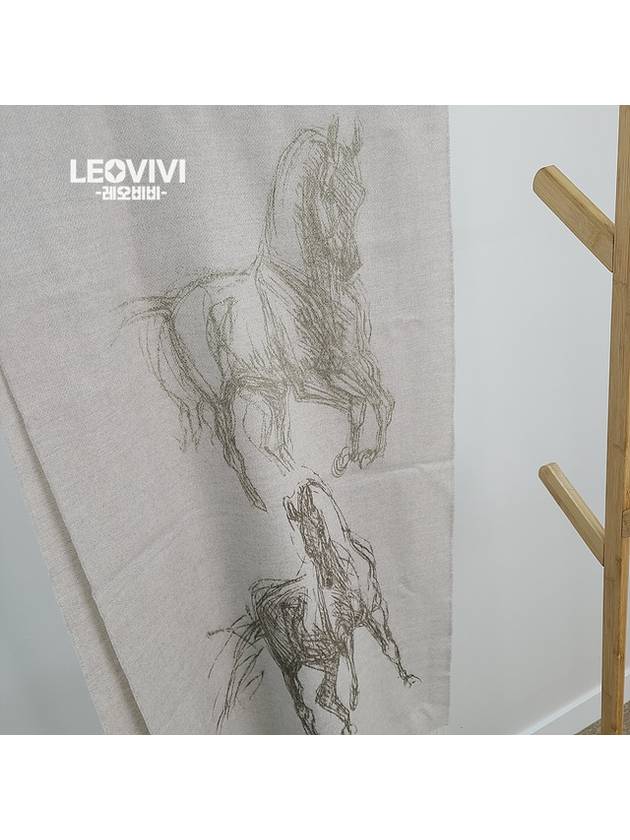 Pirouette au Galop Horse Drawing Pattern Cashmere Muffler Scarf Beige H392850T 04 - HERMES - BALAAN 7