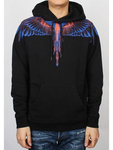 Orange Wings Print Cotton Hoodie Black - MARCELO BURLON - BALAAN 1