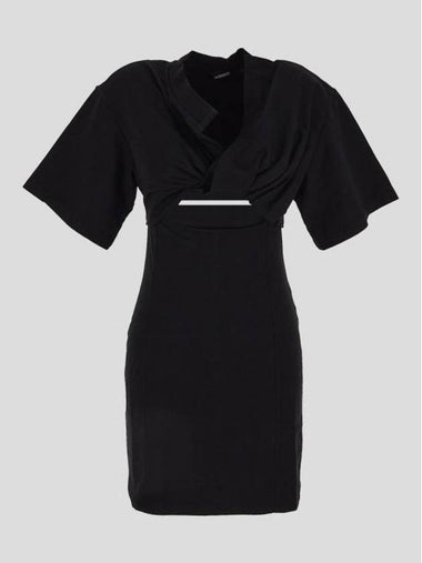 La Robe T-shirt Bahia Open Waistline Cotton Short Dress Black - JACQUEMUS - BALAAN 1