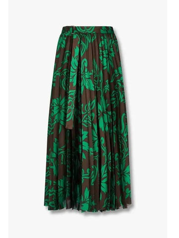 Women s Floral Print Pleated Wrap Skirt Dark Brown - SACAI - BALAAN 1