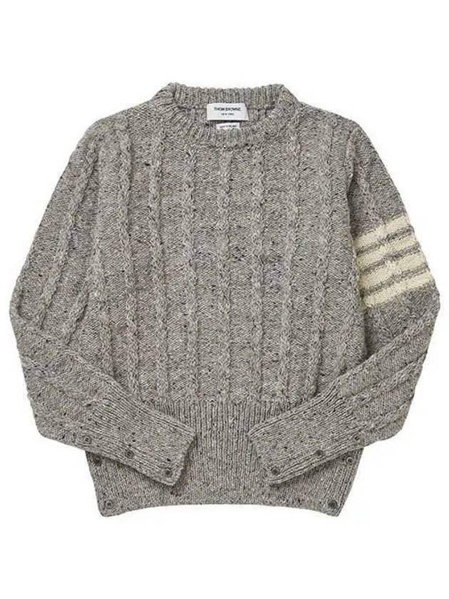 Donegal Twist Cable 4-Bar Classic Crewneck Knit Top Light Grey - THOM BROWNE - BALAAN 2