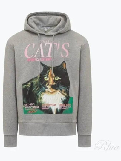 Cat Print Organic Cotton Hoodie Grey - JW ANDERSON - BALAAN 2