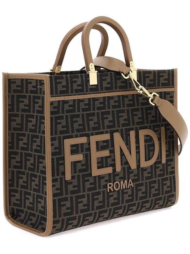 Sunshine Medium FF Jacquard Tote Bag Brown - FENDI - BALAAN 4