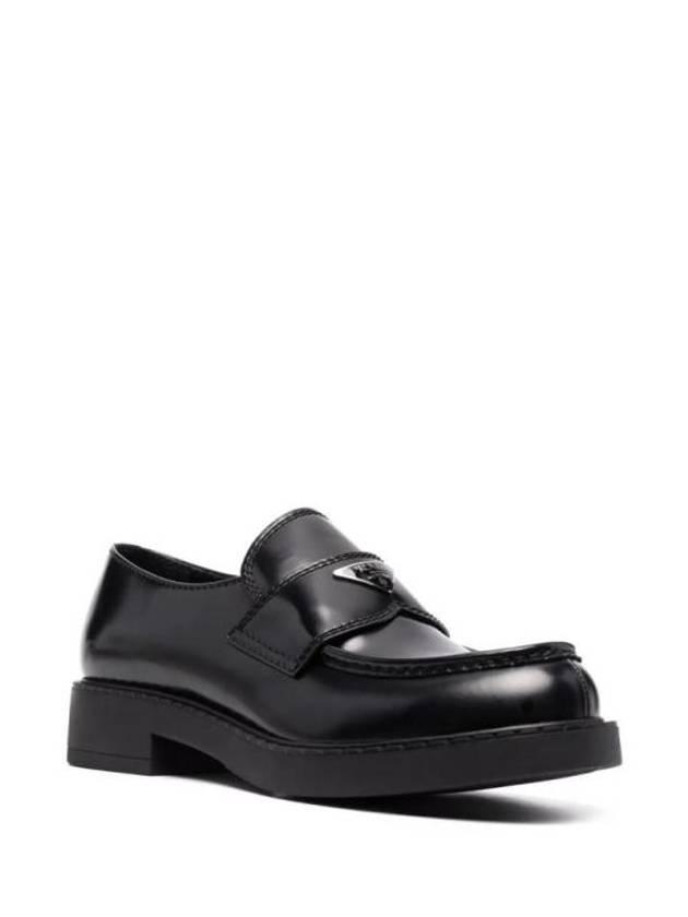 Chocolate Brushed Leather Loafers Black - PRADA - BALAAN 4