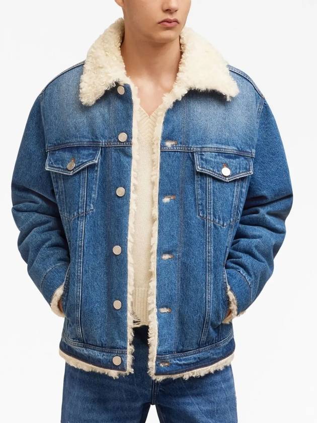 Fake Fur Trucker Denim Jacket Vintage Blue - AMI - BALAAN 4