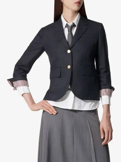 Women's Twill Slim Fit Single Breasted Wool Jacket Navy - THOM BROWNE - BALAAN 2