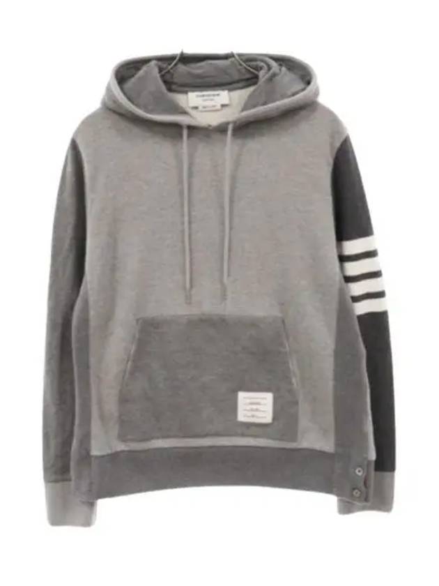 Panel Drawstring Cotton Hoodie Grey - THOM BROWNE - BALAAN 2