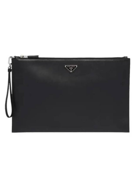 Triangle Logo Saffiano Clutch Bag Black - PRADA - BALAAN 1