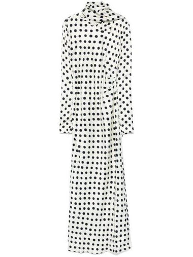 Polka dot print satin long dress off white - MSGM - BALAAN 1