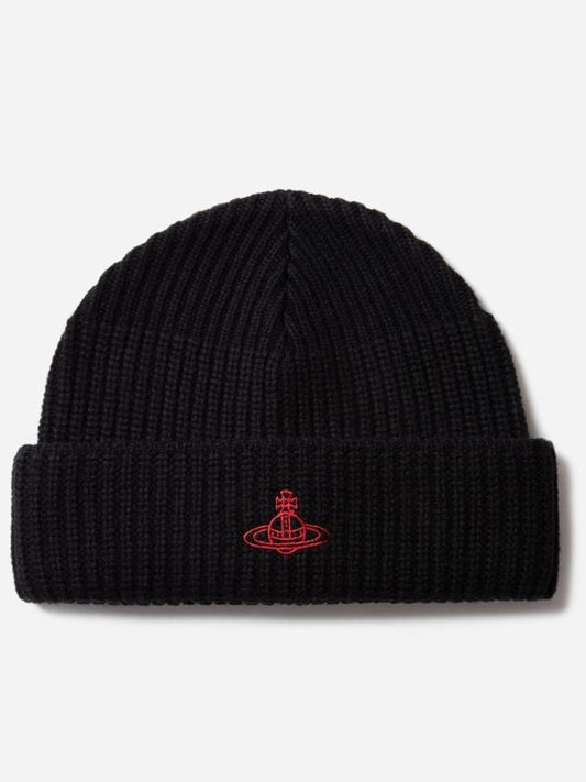 Embroidered Logo Wool Beanie Black - VIVIENNE WESTWOOD - BALAAN.