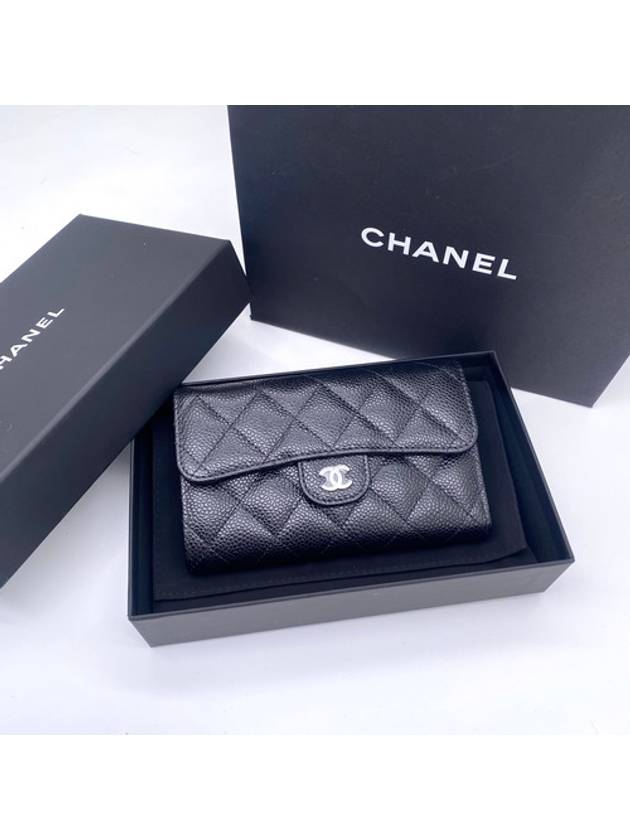 Classic Flap Wallet Grained Calfskin & Silver Black - CHANEL - BALAAN 3