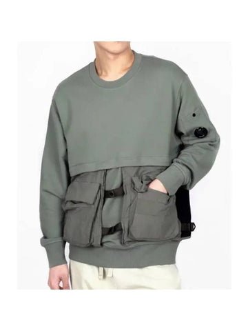 Diagonal Raised Fleece Mixed Detachable Sweatshirt Green - CP COMPANY - BALAAN 1