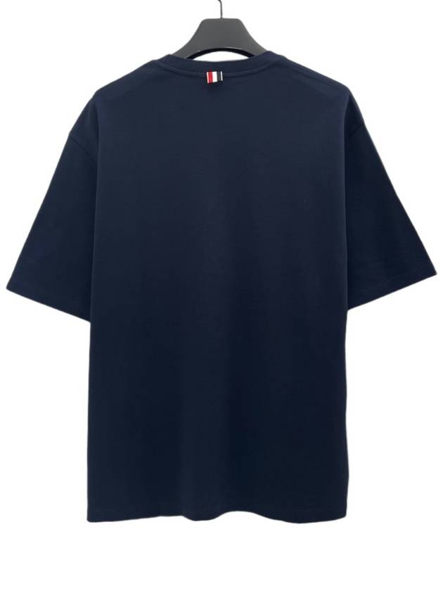 Cotton Oversized Pocket Short Sleeve T-Shirt Navy - THOM BROWNE - BALAAN 3