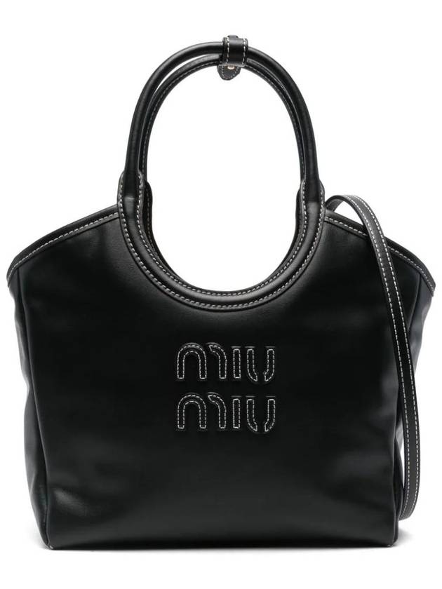 Ivy Logo Leather Tote Bag Black - MIU MIU - BALAAN 2