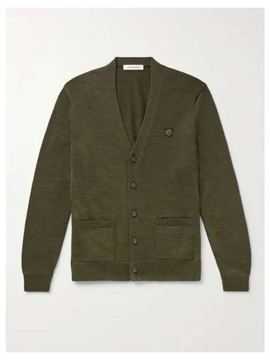 Bold Fox Head Patch V Neck Wool Cardigan Khaki - MAISON KITSUNE - BALAAN 2