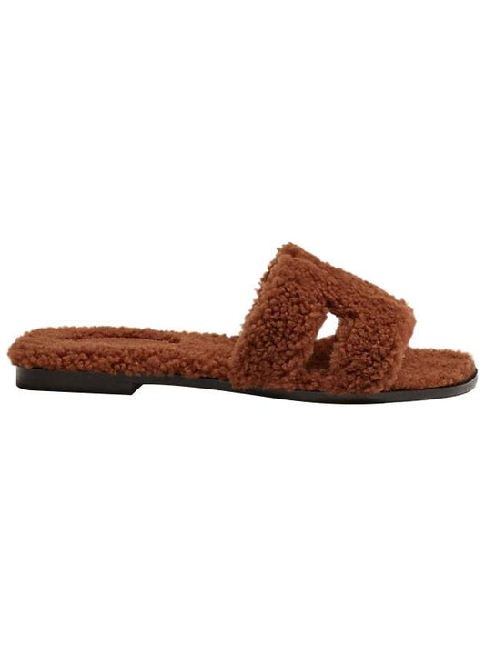 Oran Shearling Sandals Cognac - HERMES - BALAAN.