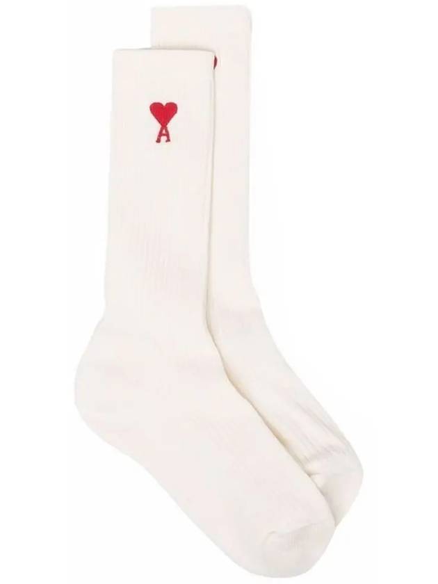 Chain Stitch Heart Logo Socks Offwhite - AMI - BALAAN.