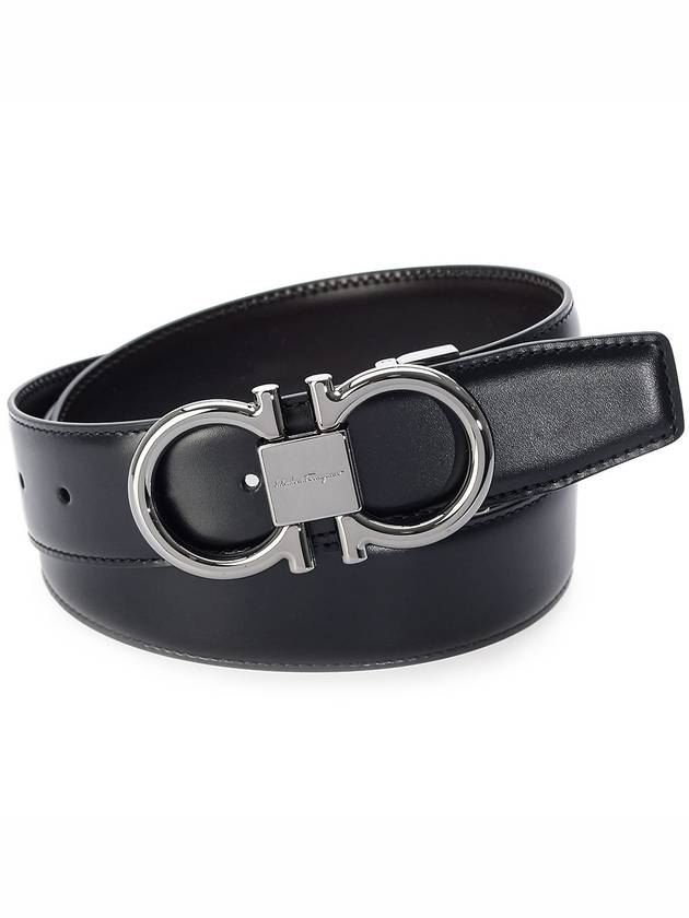 Gancini Reversible Adjustable Calfskin Leather Belt Black - SALVATORE FERRAGAMO - BALAAN 2