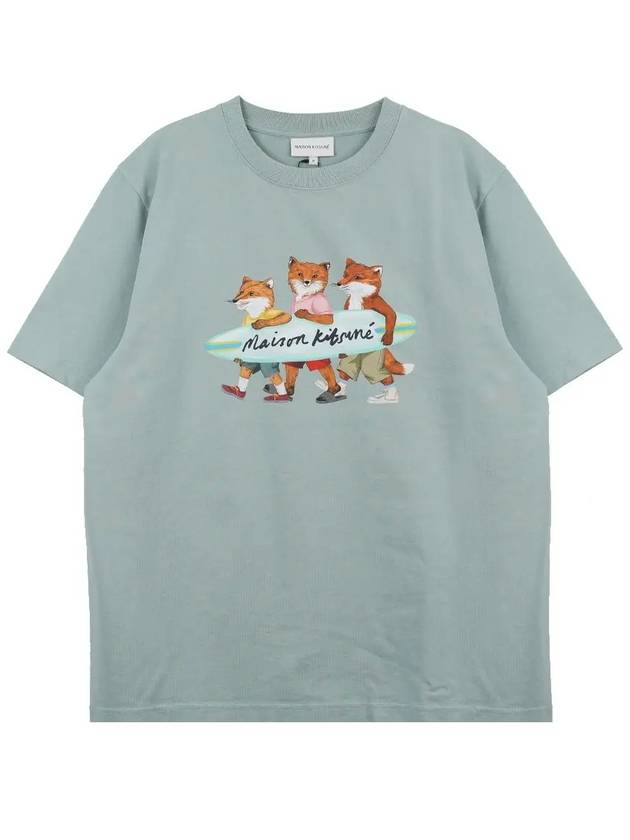Surfing Foxes Logo Print Short Sleeve T-Shirt Sky Blue - MAISON KITSUNE - BALAAN 7