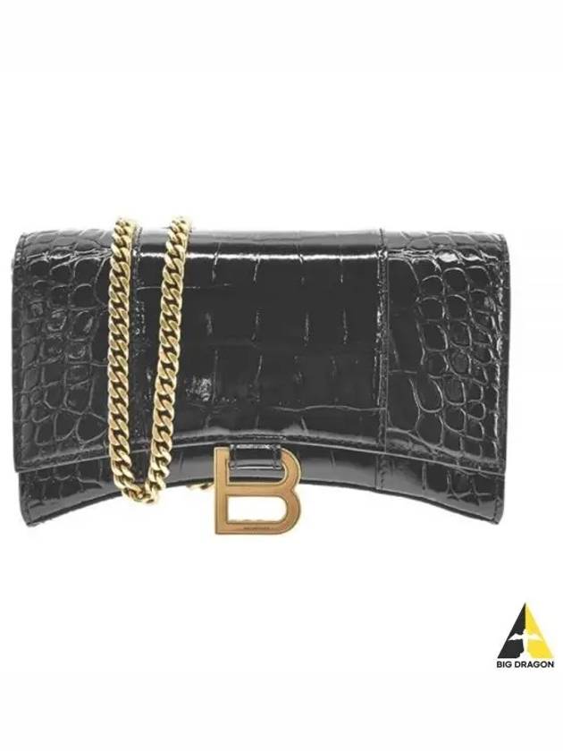 Hourglass Chain Crocodile Embossed Calfskin Medium Wallet Black - BALENCIAGA - BALAAN 2