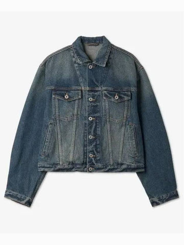 Medium Stone Denim Trucker Jacket Blue FD55DV3026A3DS - KENZO - BALAAN 1