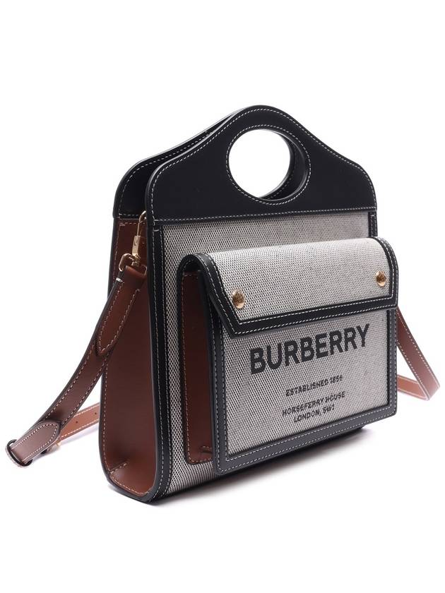 Mini Tri-tone Cotton Canvas and Leather Pocket Crossbody Bag Black Tan - BURBERRY - BALAAN 4