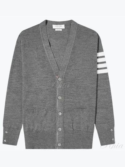 Men's Sustainable Classic Diagonal Wool Cardigan Medium Grey - THOM BROWNE - BALAAN 2