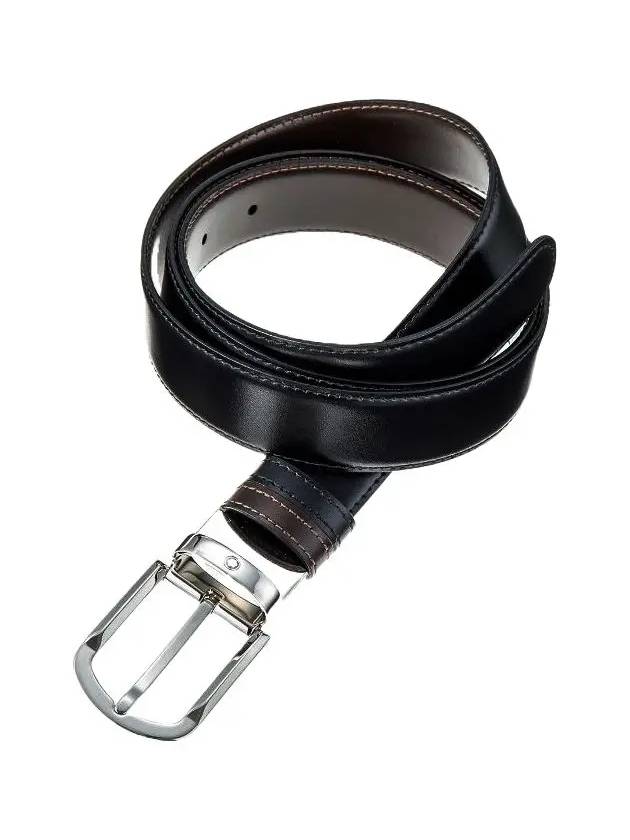 Round Buckle Reversible Leather Belt Black Brown - MONTBLANC - BALAAN 3