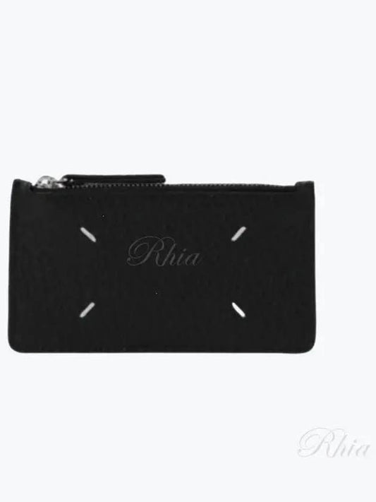 Pebble Leather Stitch Logo Zipper Card Wallet Black - MAISON MARGIELA - BALAAN 2