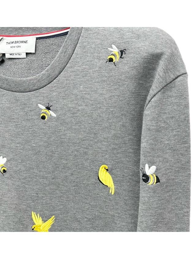 Embroidered Crew Neck Cotton Sweatshirt Grey - THOM BROWNE - BALAAN 5