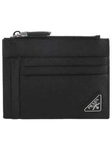 Saffiano triangle logo card holder men s wallet - PRADA - BALAAN 1