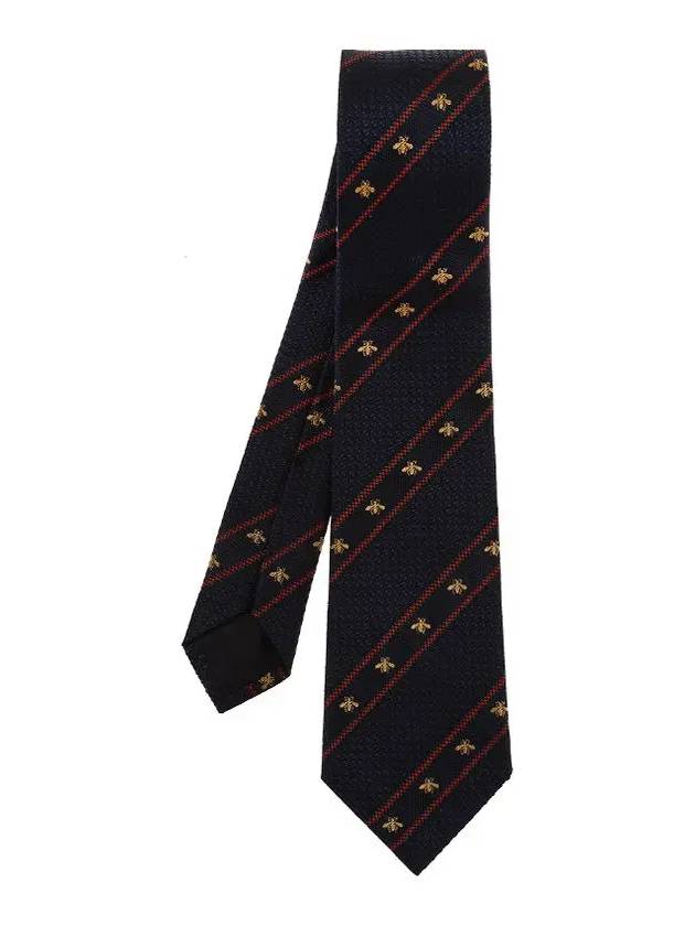 Silk Tie with Bee Web Midnight Blue Red - GUCCI - BALAAN 2