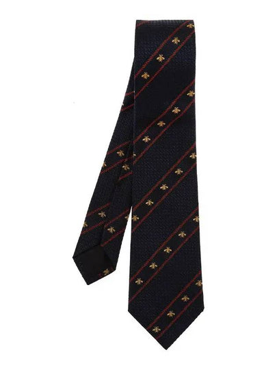 Bee Web Embroider Silk Tie Navy - GUCCI - BALAAN 2