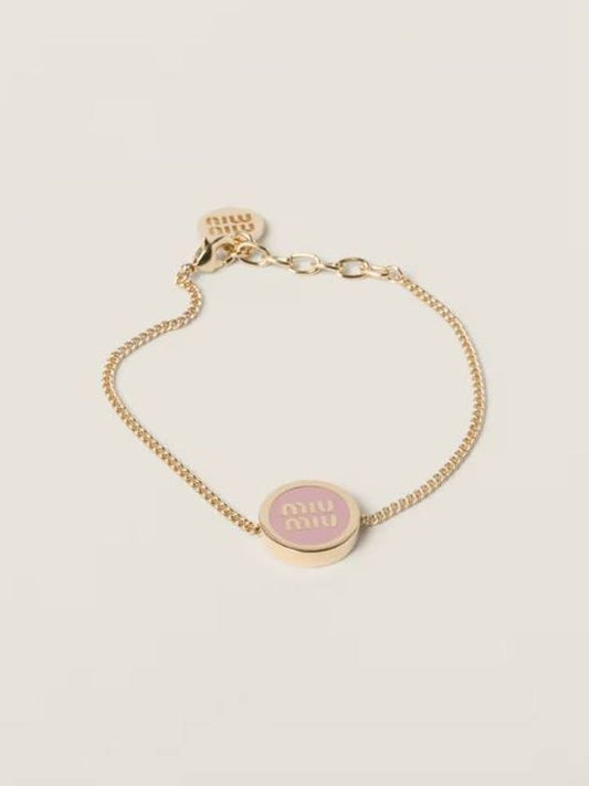 Logo Round Enamel Bracelet Pink - MIU MIU - BALAAN 1