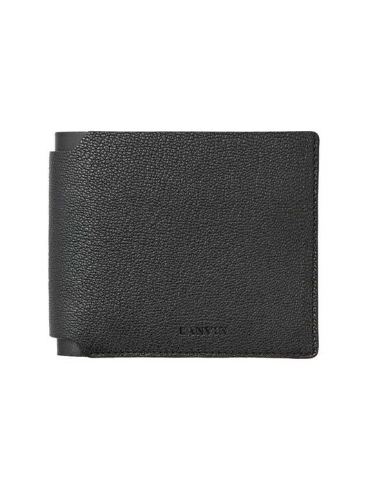 Logo 8CC Bi-Fold Goatskin Half Wallet Black - LANVIN - BALAAN 1