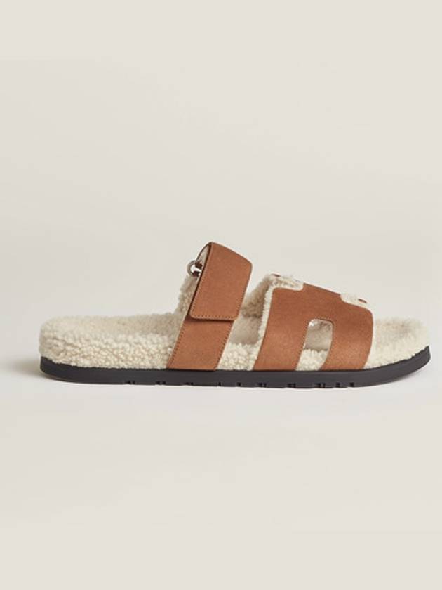 Chypre Shearling Sandals Beige Craft Ecour Brown - HERMES - BALAAN 2