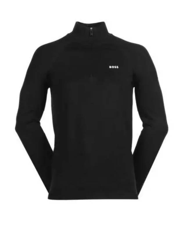 Logo Detail Zipper Neck Cotton Blend Knit Top Black - HUGO BOSS - BALAAN 2