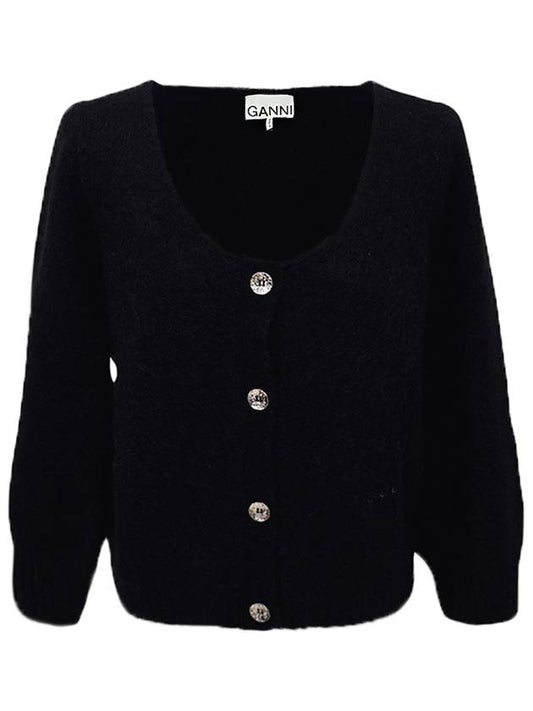 Logo Embroidery Brushed Cardigan Black - GANNI - BALAAN 2