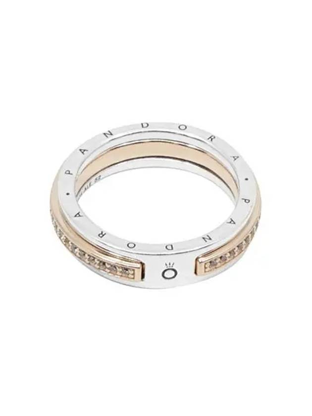 Signature Logo Pave Two-Tone Rose Ring Silver Gold - PANDORA - BALAAN 2