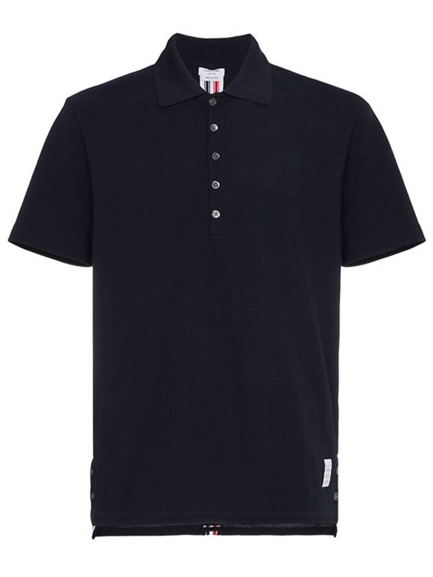 Men's Cotton Pique Center Bag Striped Short Sleeve Polo Shirt  Navy - THOM BROWNE - BALAAN 3