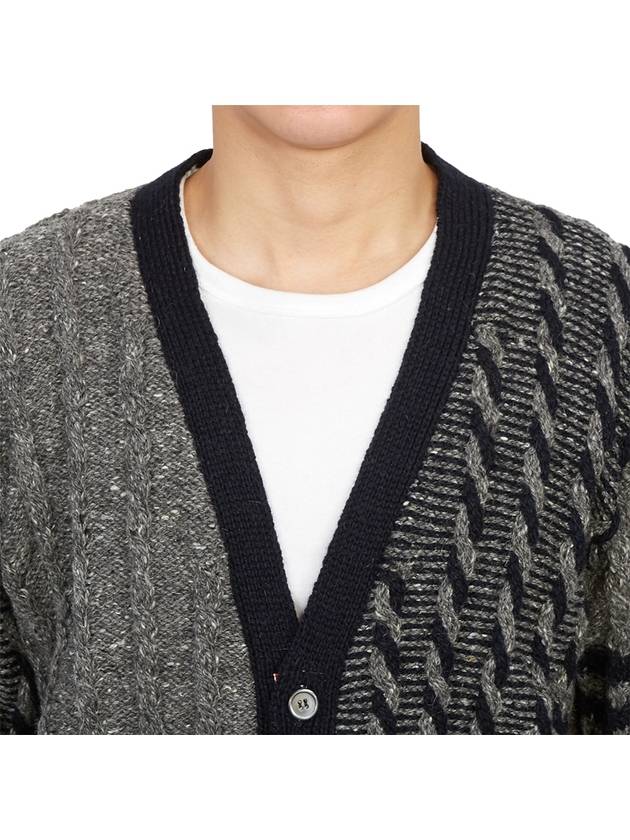 Funmix Donnyroll Cable 4 Bar V-Neck Cardigan Medium Grey - THOM BROWNE - BALAAN 10