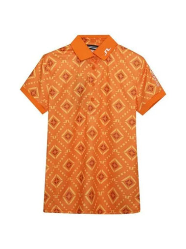 Women's Tour Tech Diamond Logo Print Polo Short Sleeve T-Shirt Orange - J.LINDEBERG - BALAAN 1