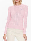 Embroidered Logo Pony Cable Knit Top Pink - POLO RALPH LAUREN - BALAAN 3