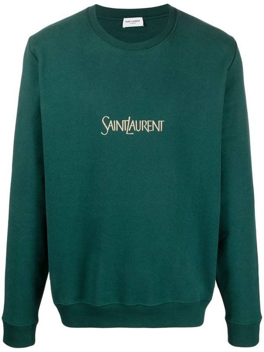 Embroidered Logo Crew Neck Sweatshirt Green - SAINT LAURENT - BALAAN 1