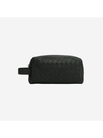 Intrecciato Travel Pouch Dark Green Travertine - BOTTEGA VENETA - BALAAN 1