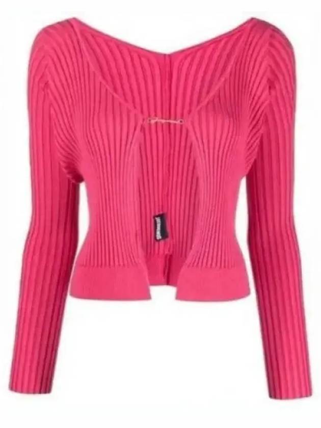 La Maille Pralu Longue Micro Charm Logo Cardigan Pink - JACQUEMUS - BALAAN 2