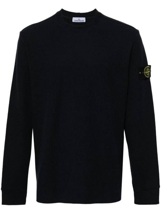 Compass Badge Crew Neck Ribbed Cotton Knit Top Navy - STONE ISLAND - BALAAN 1