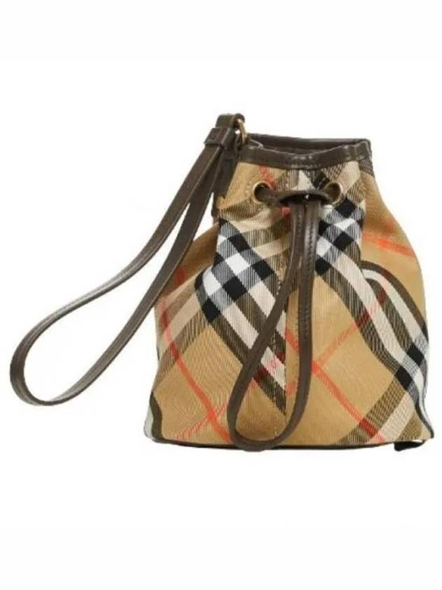 Check Drawstring Bucket Bag Sand - BURBERRY - BALAAN 2