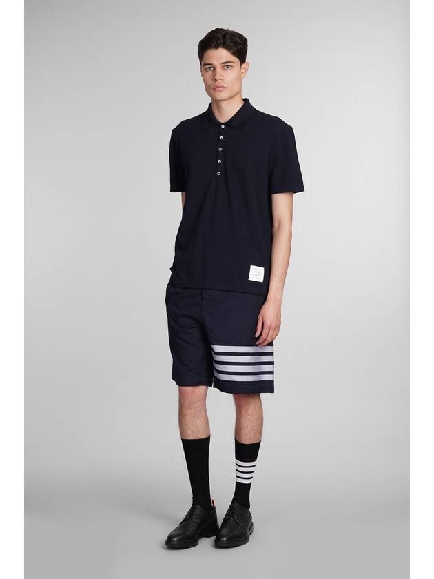 Men's Cotton Pique Center Bag Striped Short Sleeve Polo Shirt  Navy - THOM BROWNE - BALAAN 3