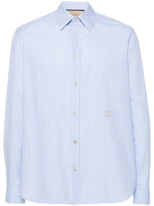Striped Cotton Long-Sleeve Shirt Blue - GUCCI - BALAAN 1